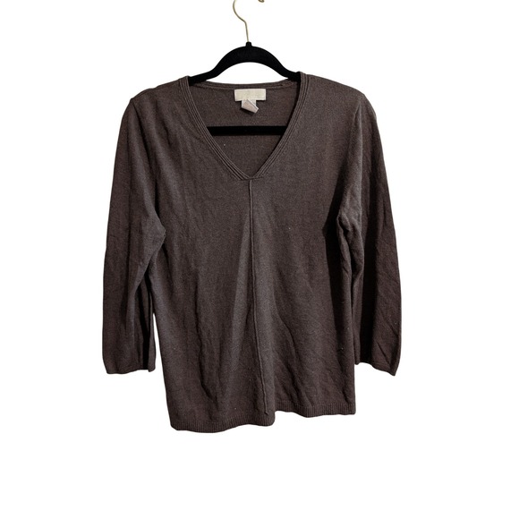 Christina Sweaters - Christina V-Neck Sweater Women L Cashmere Silk Blend 3/4 Sleeve Seam Detail